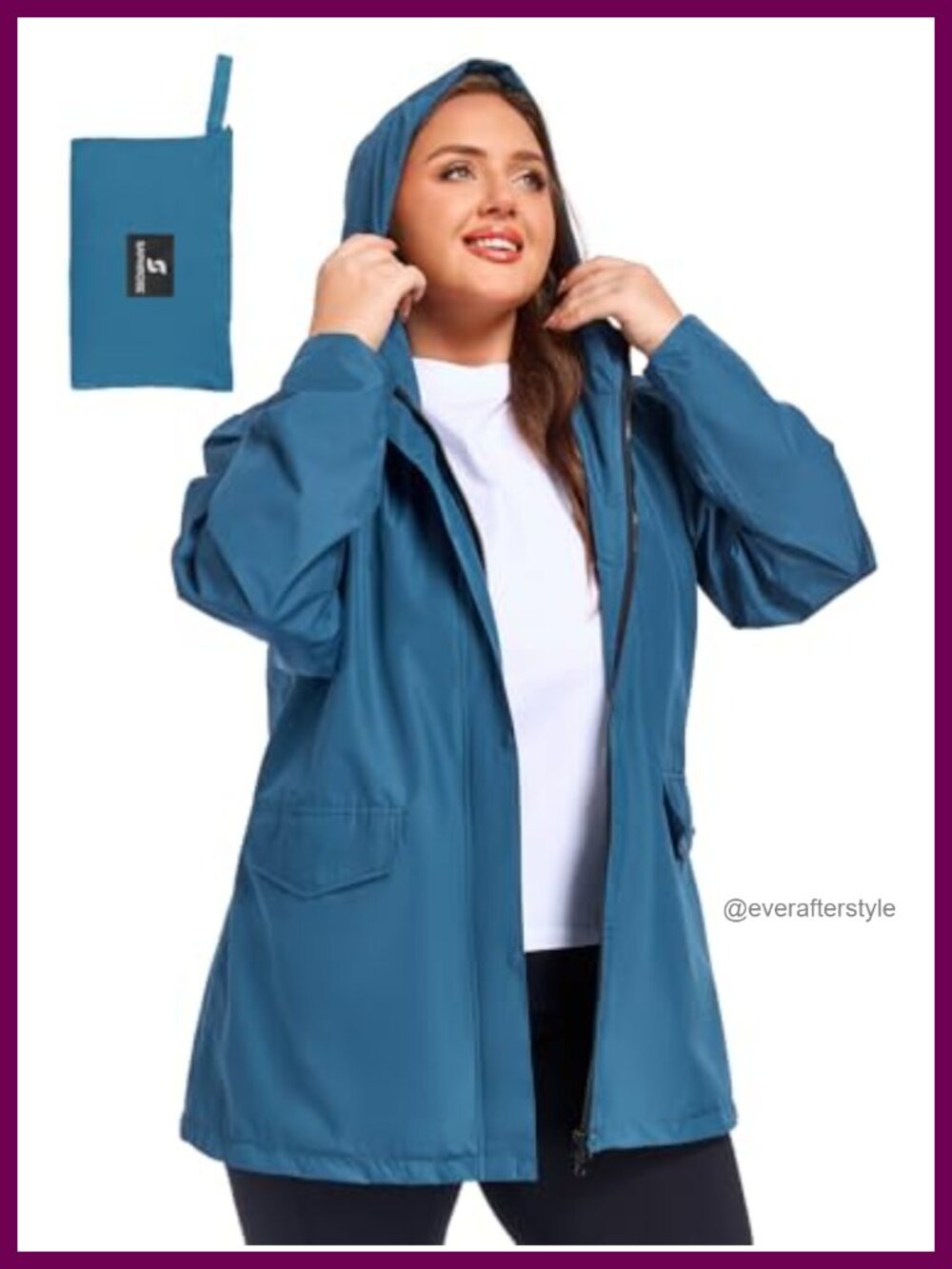 Plus Size Packable Waterproof Rain Jacket Lightweight Hooded